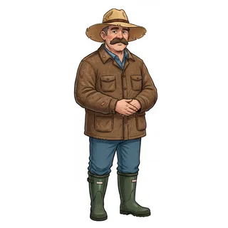 Farmer John, drawn as a friendly cartoon character.