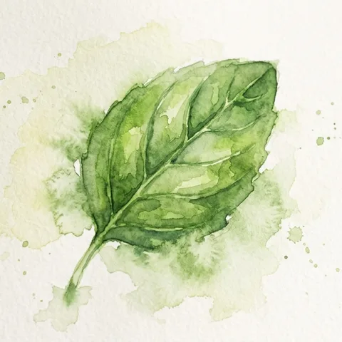 The hand-painted watercolour basil-leaf app icon that shipped as SousChef.